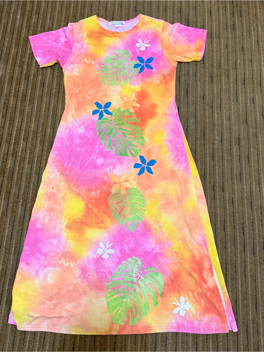 Crazy Fish Made in USA Women’s S Tie Dye Tropical Maxi Dress 100% Cotton Vintage